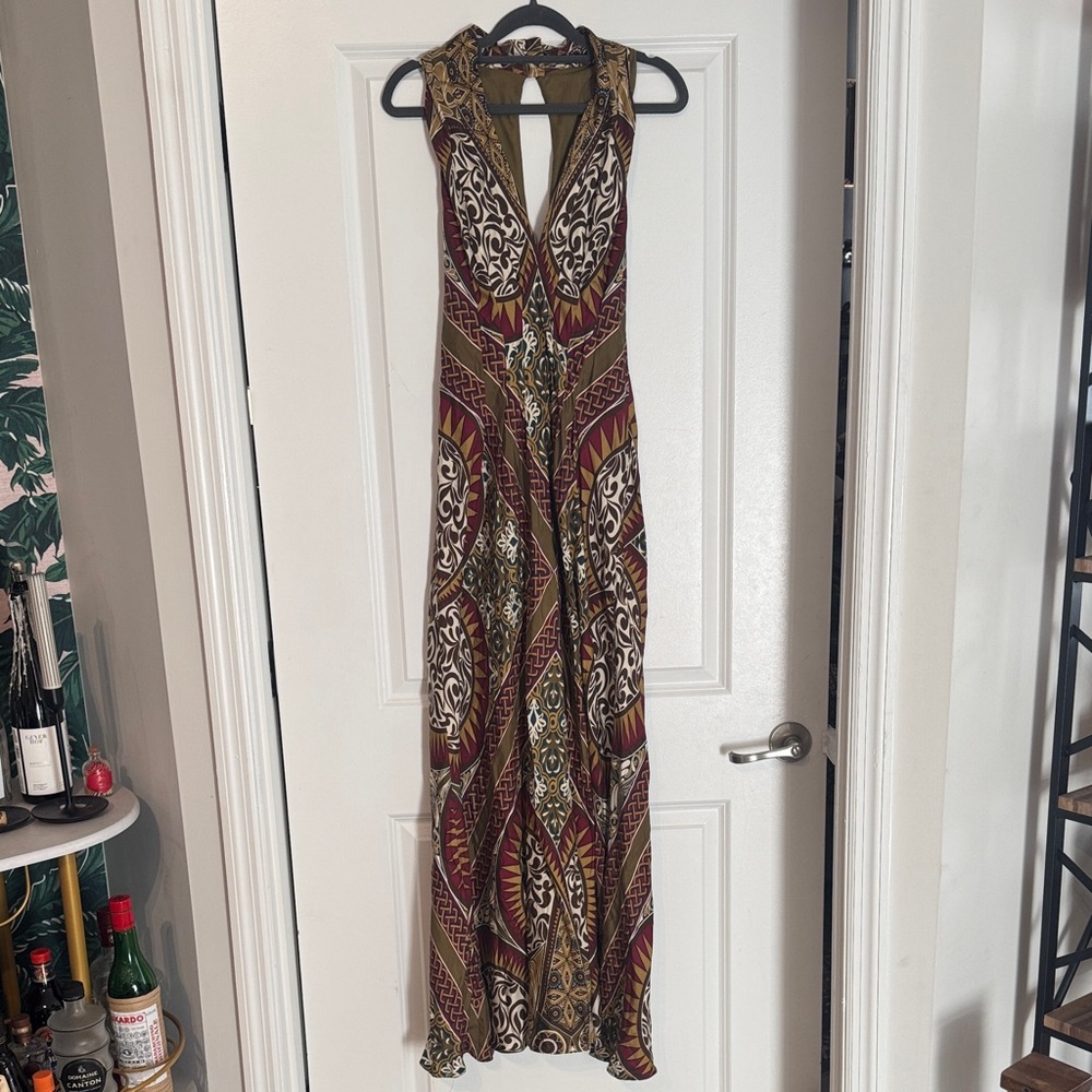 Nicole Miller Burgundy and Gold Maxi Dress